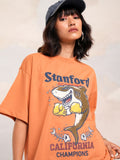 Tokyo Talkies Women Orange Printed Round Neck Oversized Fit T-Shirt - Orange - Image 1