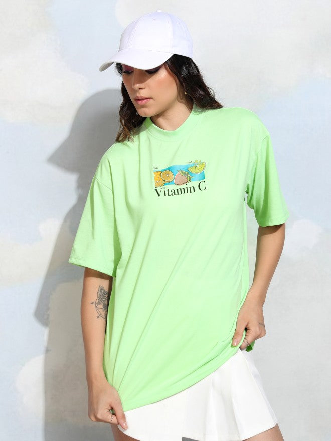 Tokyo Talkies Women Green Printed Round Neck T-Shirt - Green - Image 1