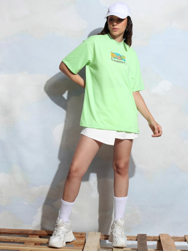 Tokyo Talkies Women Green Printed Round Neck T-Shirt - Green - Image 2