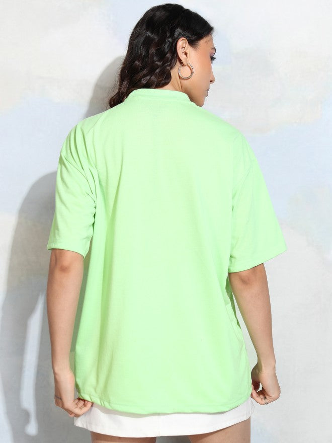 Tokyo Talkies Women Green Printed Round Neck T-Shirt - Green - Image 3