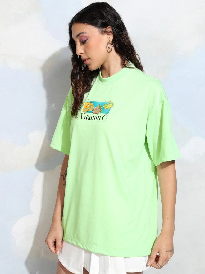 Tokyo Talkies Women Green Printed Round Neck T-Shirt - Green - Image 4