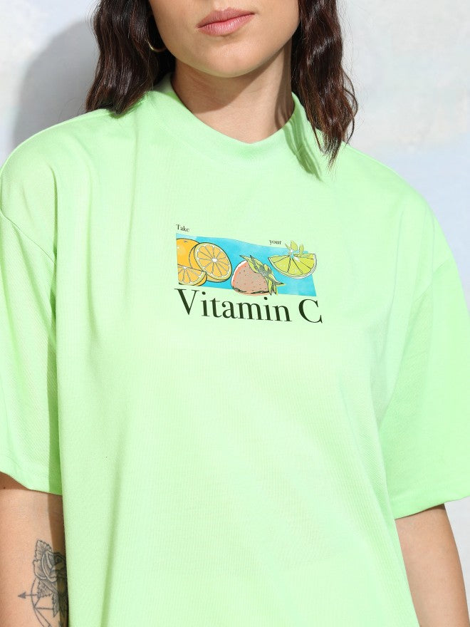 Tokyo Talkies Women Green Printed Round Neck T-Shirt - Green - Image 5