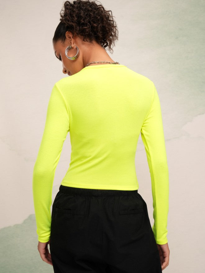 Tokyo Talkies Women Green Printed Round Neck Slim Fit Crop T-Shirt - Green - Image 3