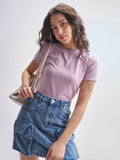 Tokyo Talkies Women Purple Solid Round Neck T-Shirt - Purple - Image 1