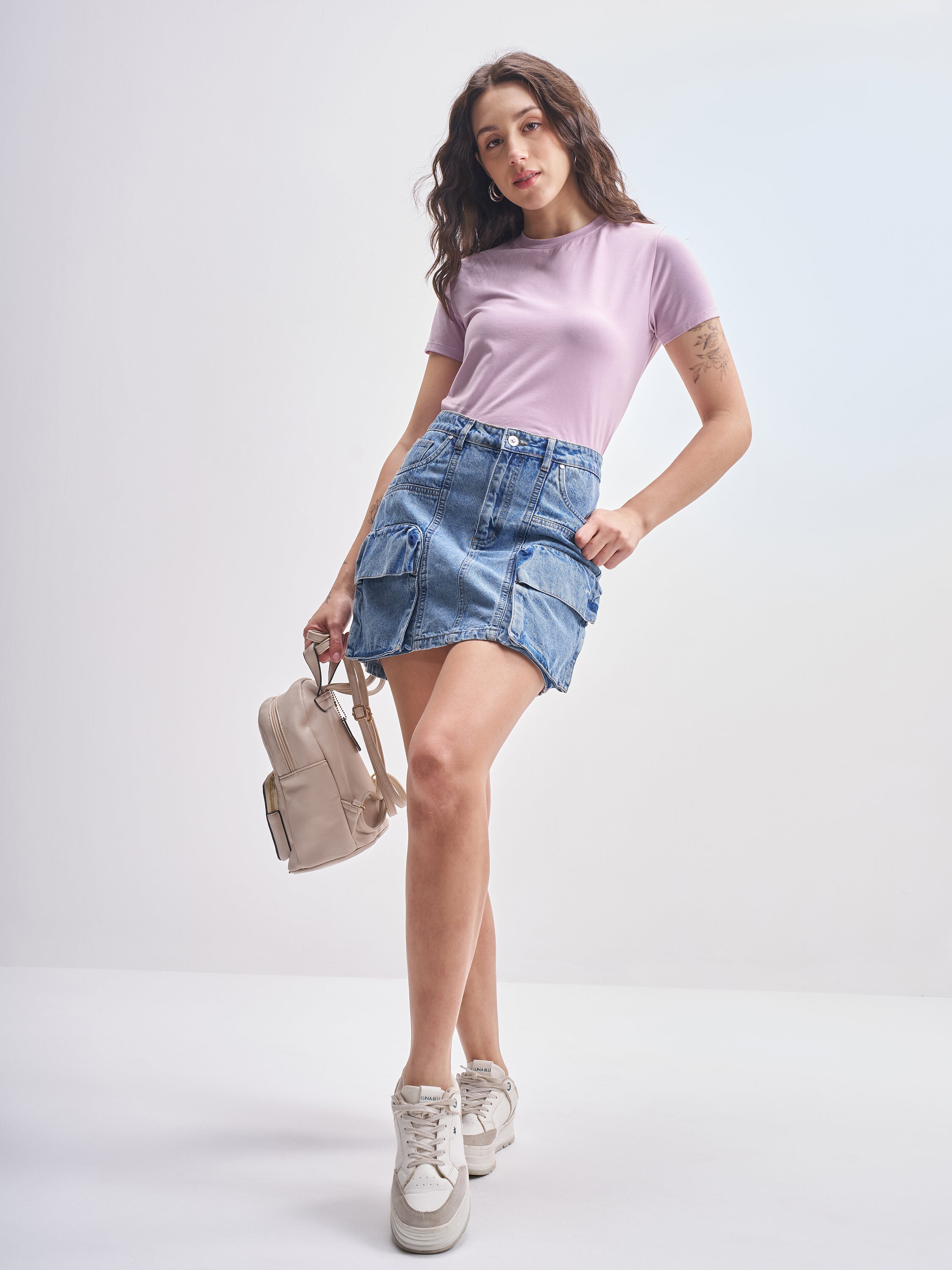 Tokyo Talkies Women Purple Solid Round Neck T-Shirt - Purple - Image 2
