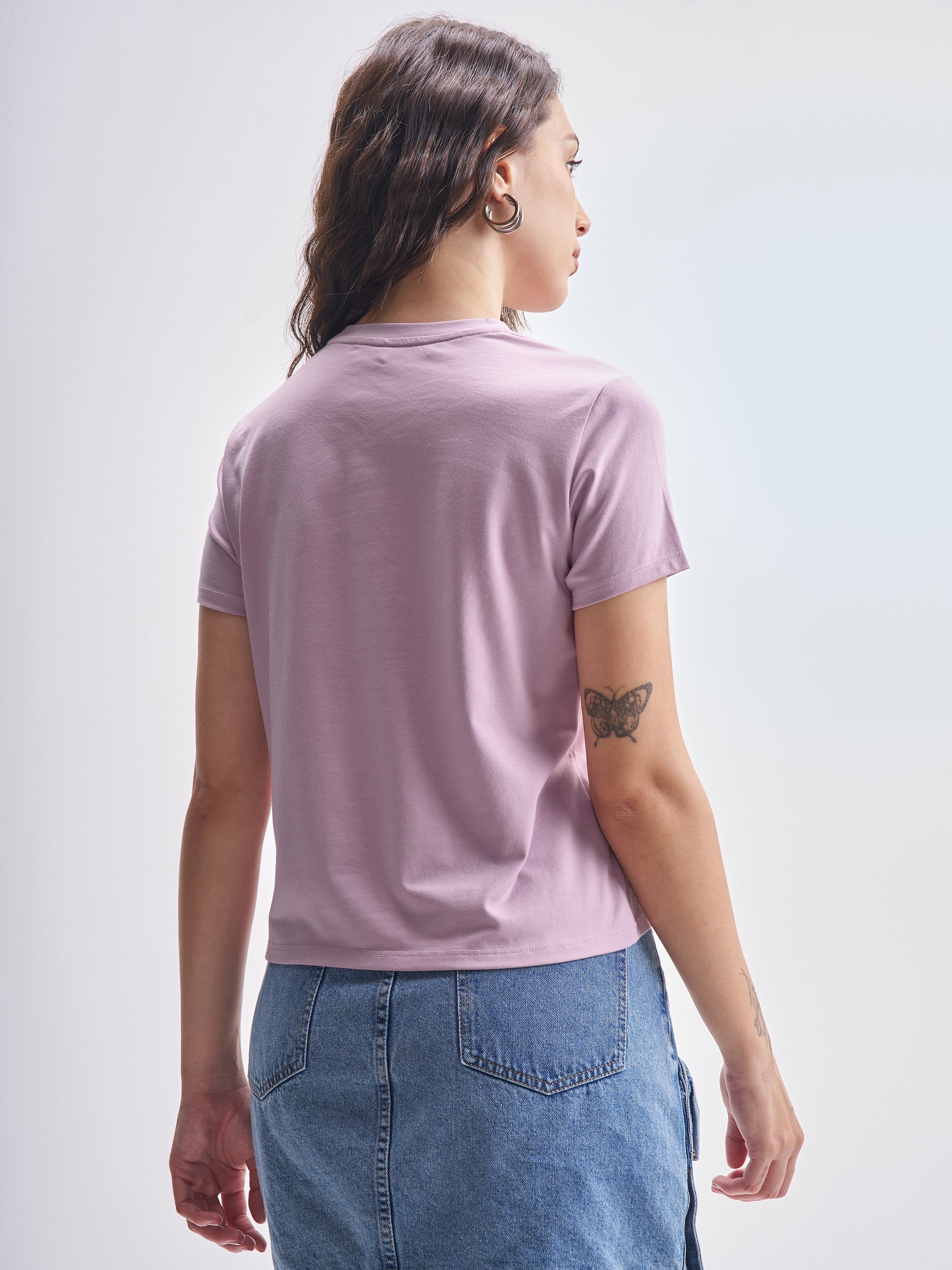 Tokyo Talkies Women Purple Solid Round Neck T-Shirt - Purple - Image 3