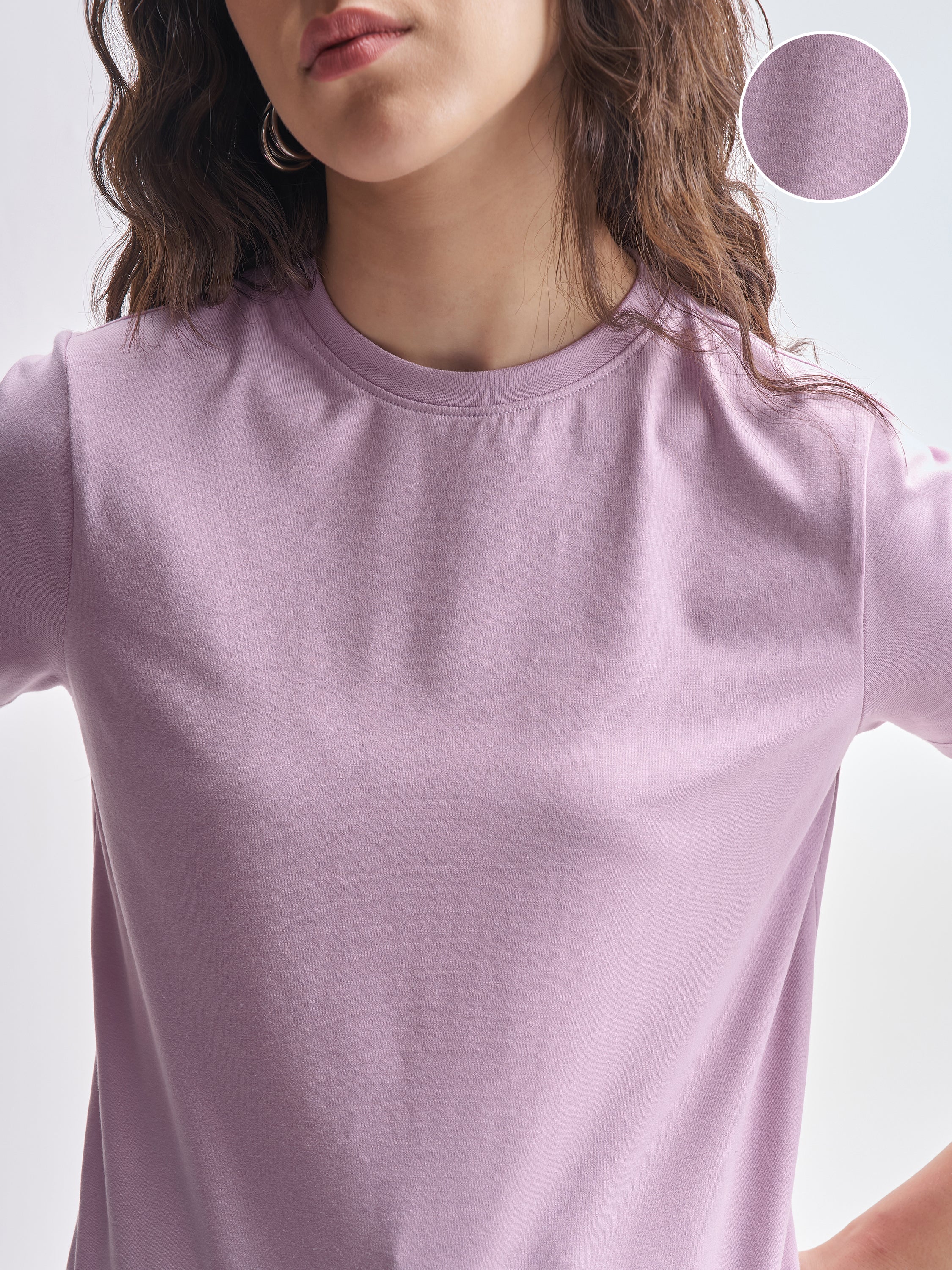 Tokyo Talkies Women Purple Solid Round Neck T-Shirt - Purple - Image 5