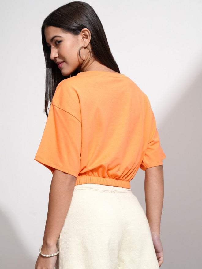 Tokyo Talkies Women Off Orange Printed Round Neck T-Shirt - Orange - Image 3