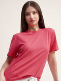 Tokyo Talkies Women Pink Solid Round Neck T-Shirt - Pink - Image 1