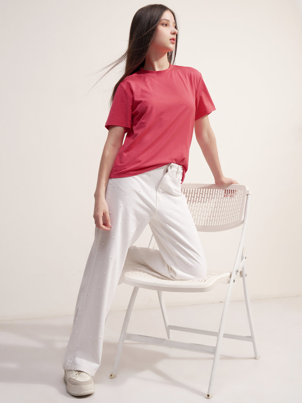 Tokyo Talkies Women Pink Solid Round Neck T-Shirt - Pink - Image 2