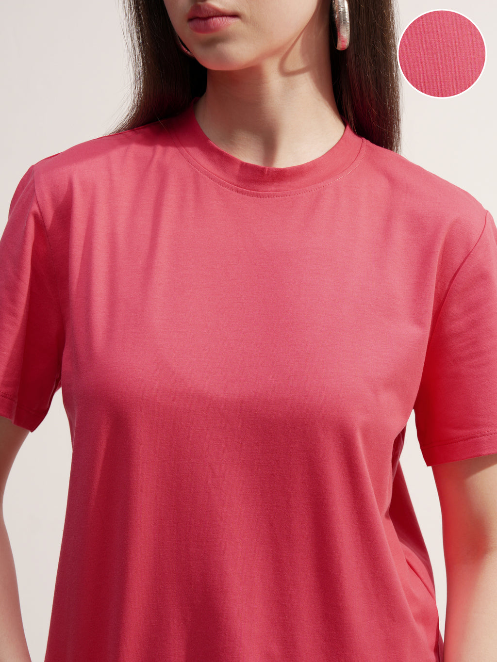 Tokyo Talkies Women Pink Solid Round Neck T-Shirt - Pink - Image 5