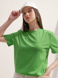 Tokyo Talkies Women Green Solid Round Neck T-Shirt - Green - Image 1