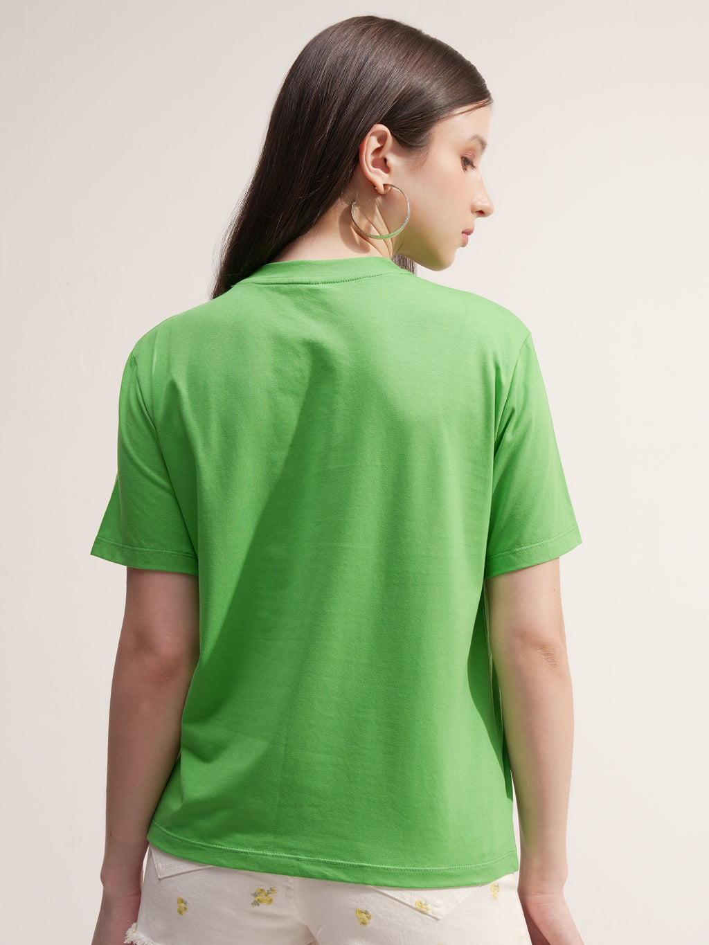 Tokyo Talkies Women Green Solid Round Neck T-Shirt - Green - Image 3