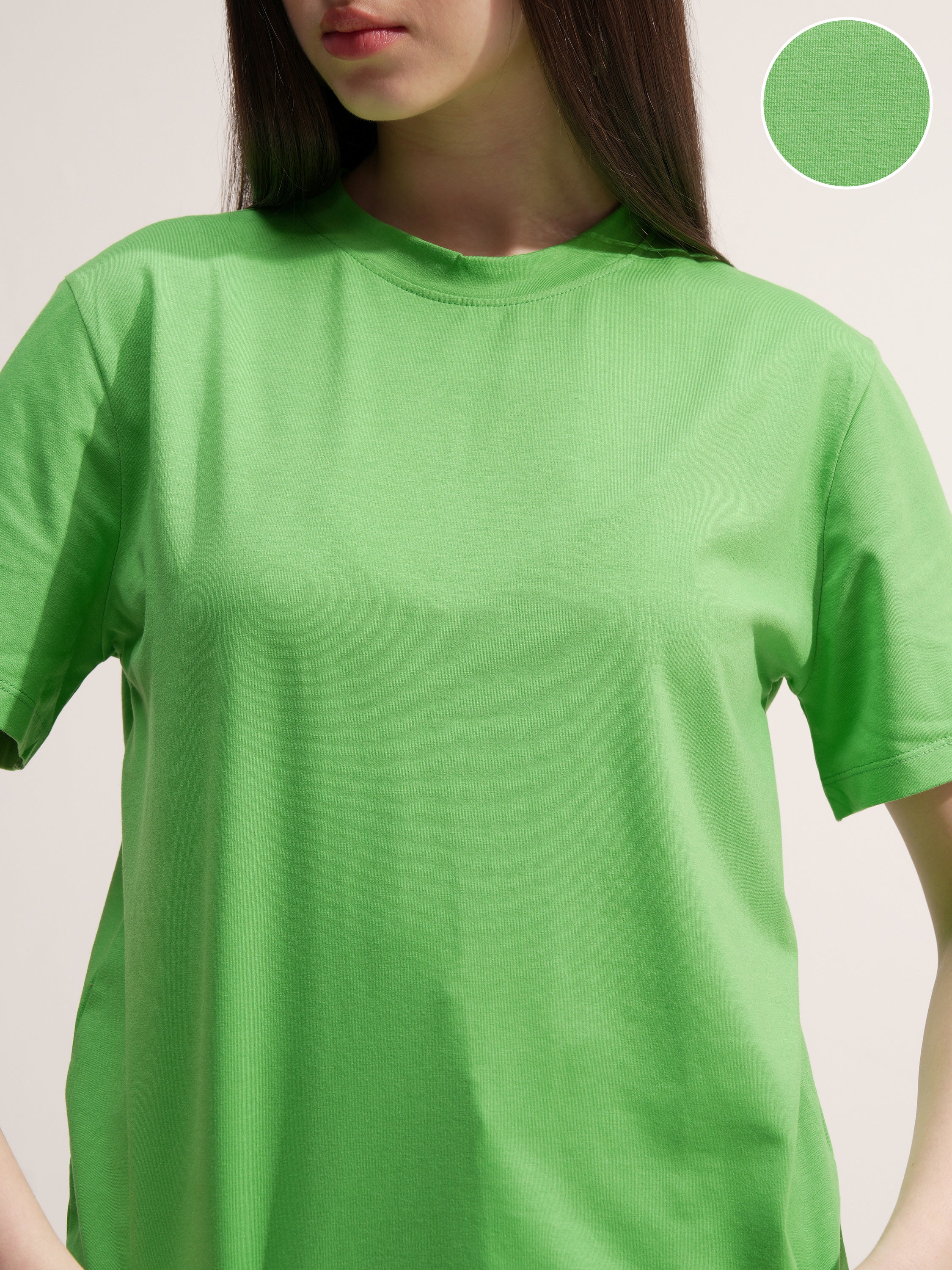 Tokyo Talkies Women Green Solid Round Neck T-Shirt - Green - Image 5