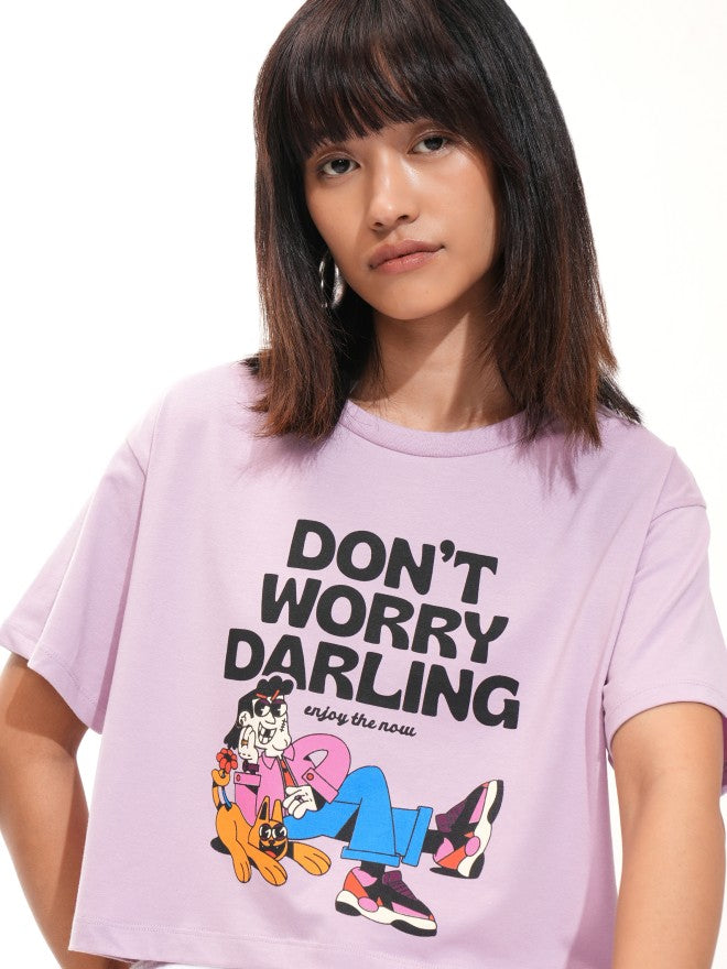 Tokyo Talkies Women Purple Printed Round Neck T-Shirt - Purple - Image 1