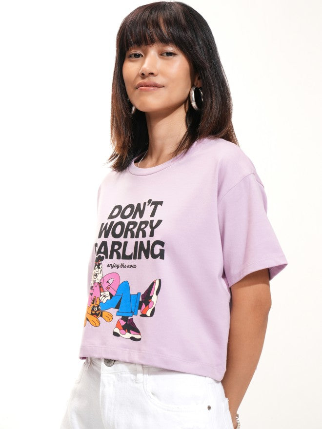 Tokyo Talkies Women Purple Printed Round Neck T-Shirt - Purple - Image 4
