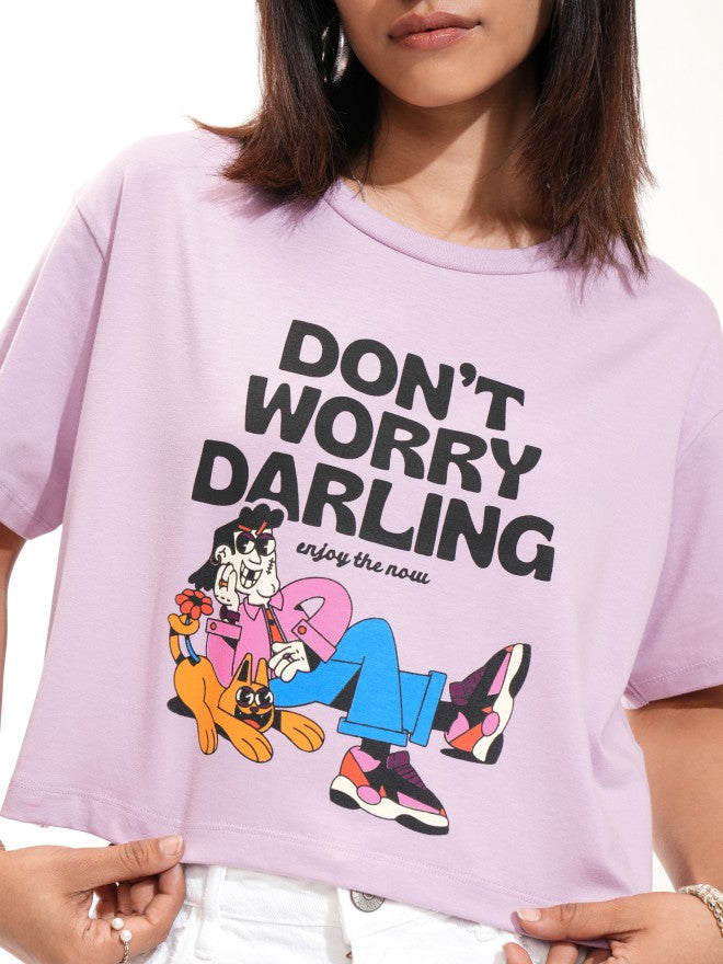 Tokyo Talkies Women Purple Printed Round Neck T-Shirt - Purple - Image 5