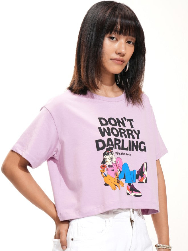 Tokyo Talkies Women Purple Printed Round Neck T-Shirt - Purple - Image 6