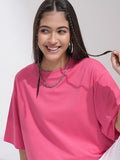 Tokyo Talkies Women Pink Solid Round Neck T-Shirt - Pink - Image 1