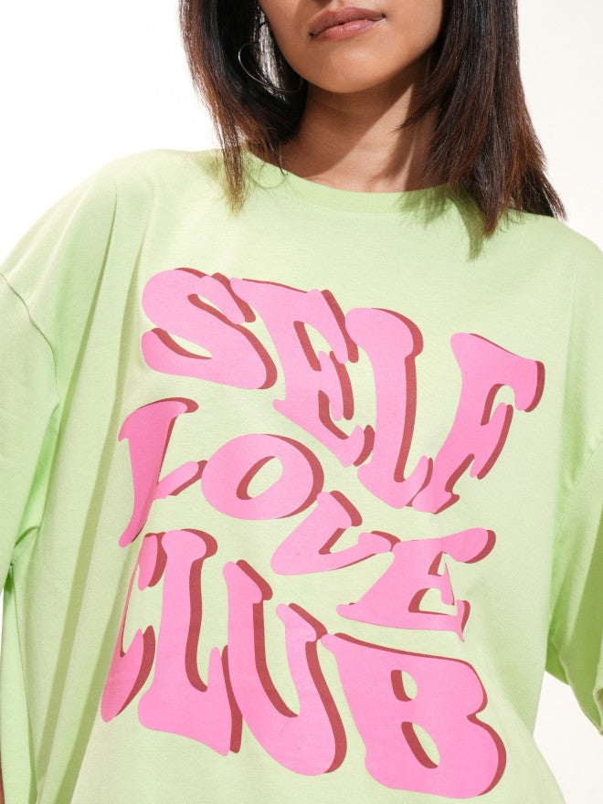 Tokyo Talkies Women Green Printed Round Neck Oversized Fit T-Shirt - Green - Image 5