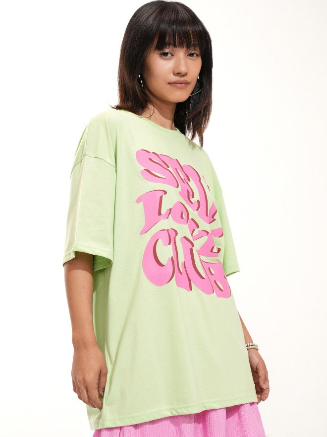 Tokyo Talkies Women Green Printed Round Neck Oversized Fit T-Shirt - Green - Image 6