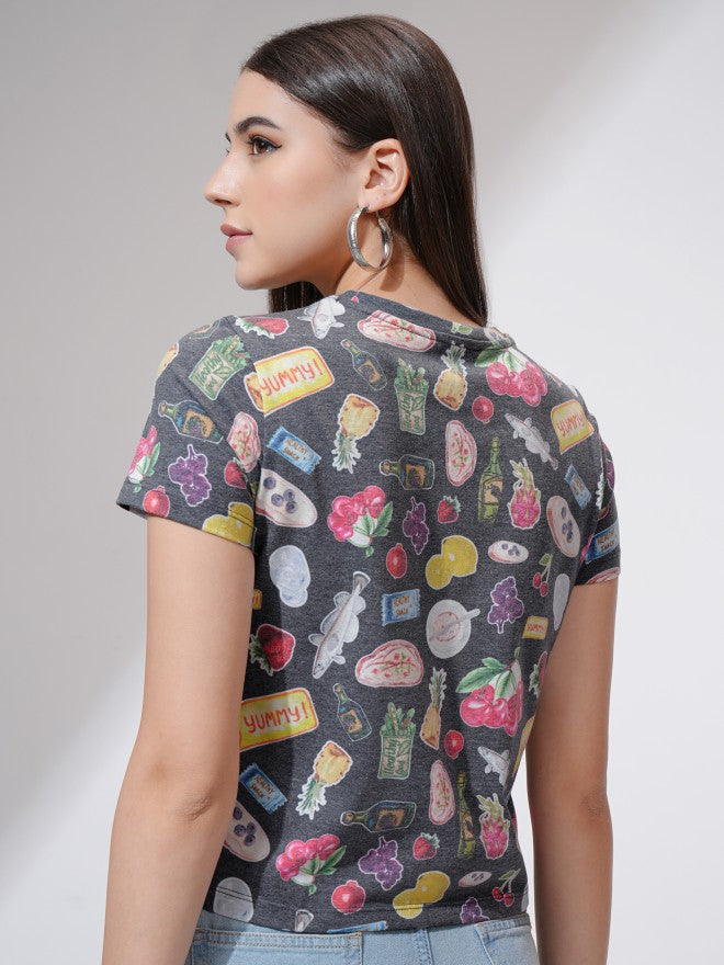 Tokyo Talkies Women Black Printed Round Neck T-Shirt - Black - Image 3