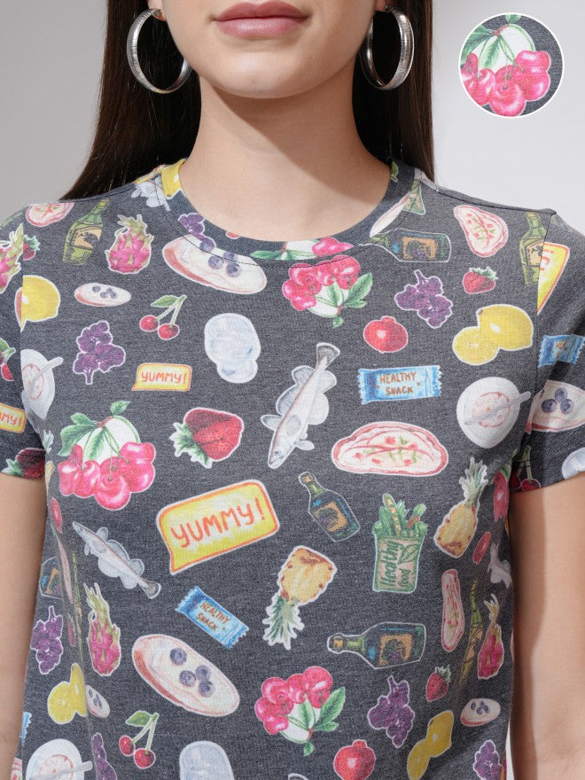 Tokyo Talkies Women Black Printed Round Neck T-Shirt - Black - Image 5