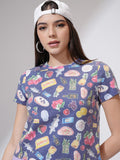 Tokyo Talkies Women Navy Blue Printed Round Neck T-Shirt - Navy Blue - Image 1