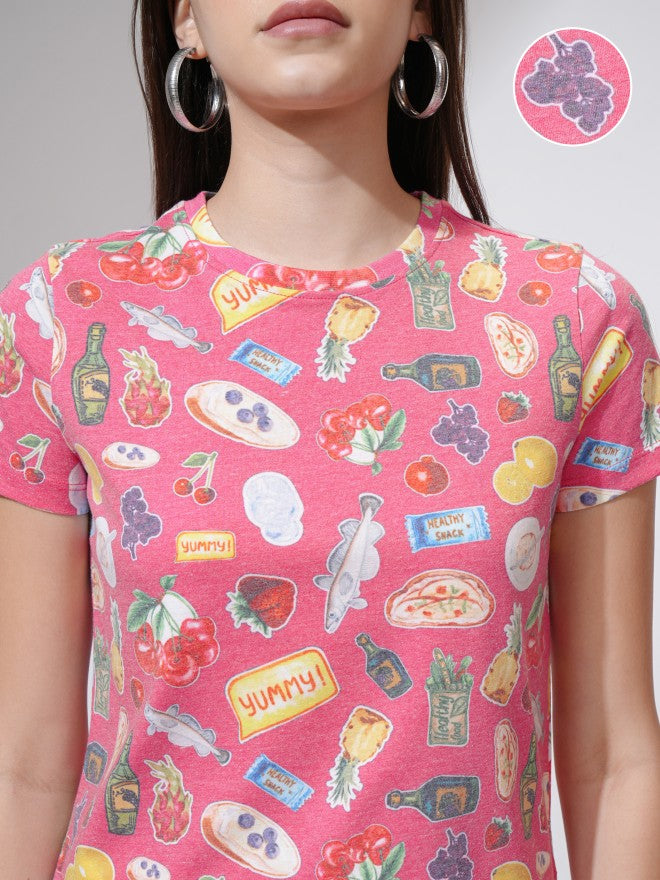 Tokyo Talkies Women Pink Printed Round Neck T-Shirt - Pink - Image 5