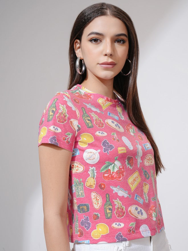 Tokyo Talkies Women Pink Printed Round Neck T-Shirt - Pink - Image 6