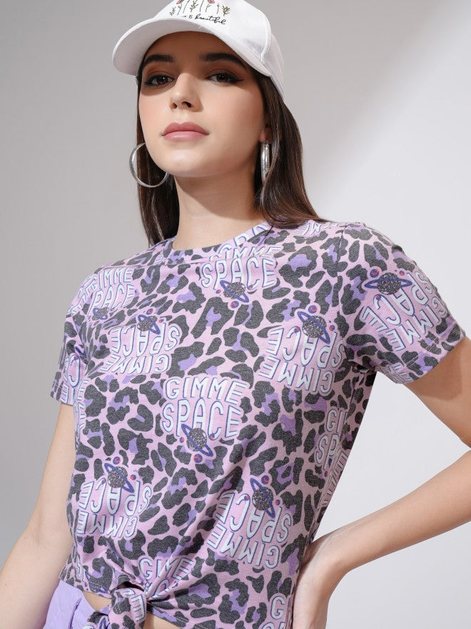Tokyo Talkies Women Pink Printed Round Neck T-Shirt - Pink - Image 1