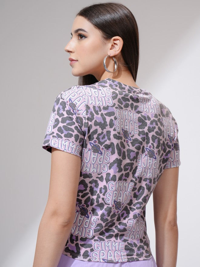 Tokyo Talkies Women Pink Printed Round Neck T-Shirt - Pink - Image 3