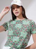 Tokyo Talkies Women Green Printed Round Neck T-Shirt - Green - Image 1