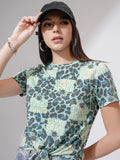 Tokyo Talkies Women Teal Printed Round Neck T-Shirt - Teal - Image 1