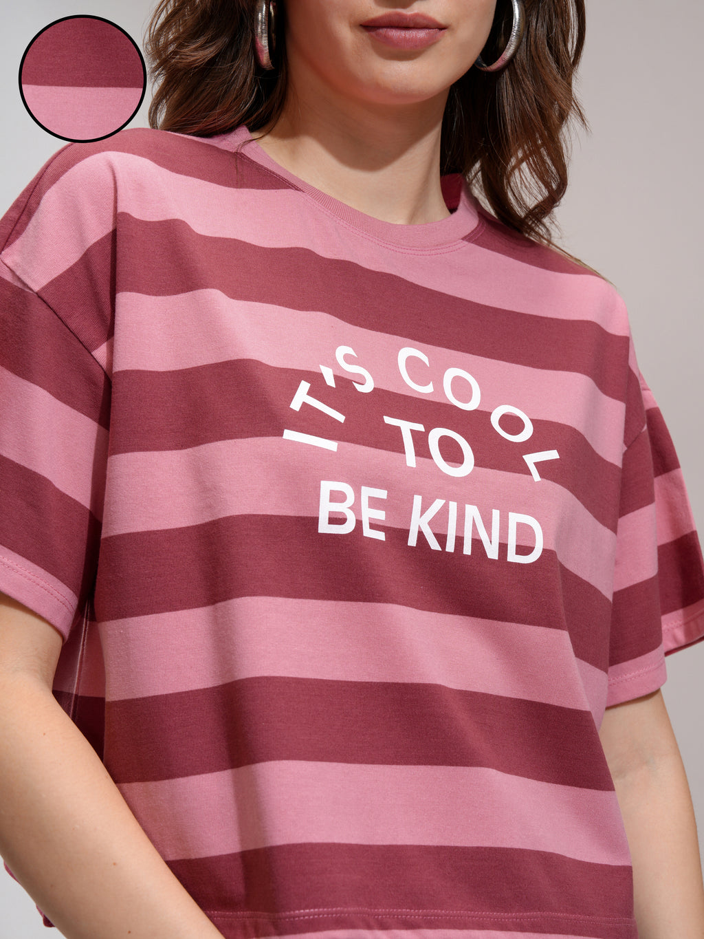 Tokyo Talkies Women Peach Striped Round Neck T-Shirt - Peach - Image 5