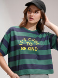 Tokyo Talkies Women Green Striped Round Neck T-Shirt - Green - Image 1