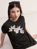 Tokyo Talkies Women Black Applique Round Neck T-Shirt - Black - Image 1