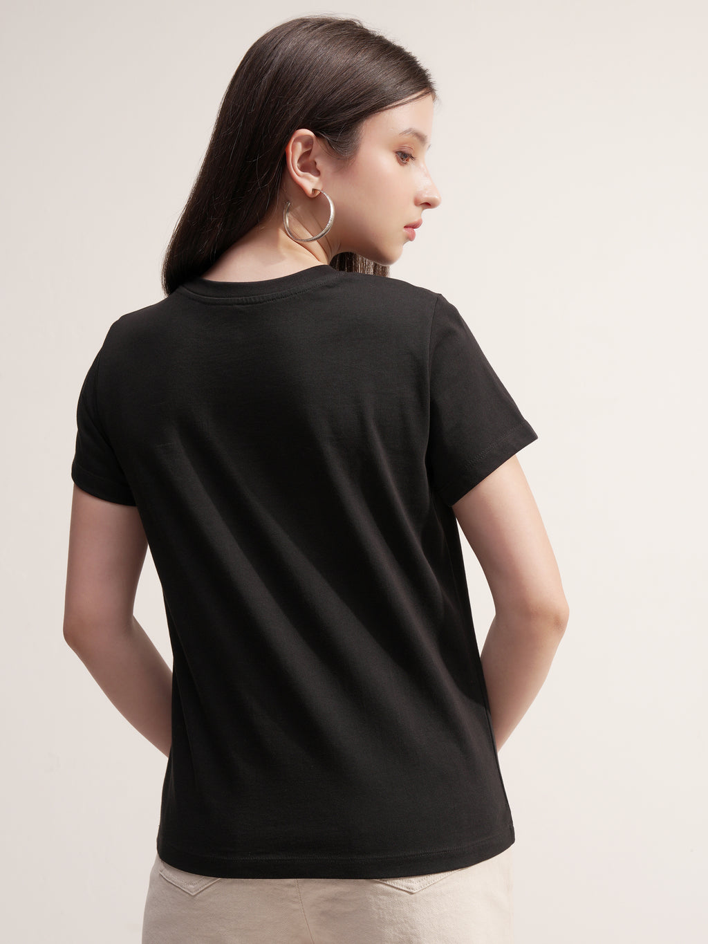 Tokyo Talkies Women Black Applique Round Neck T-Shirt - Black - Image 3