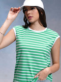 Tokyo Talkies Women Green Striped Round Neck T-Shirt - Green - Image 1