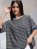 Tokyo Talkies Women Black Striped Round Neck T-Shirt - Black - Image 1