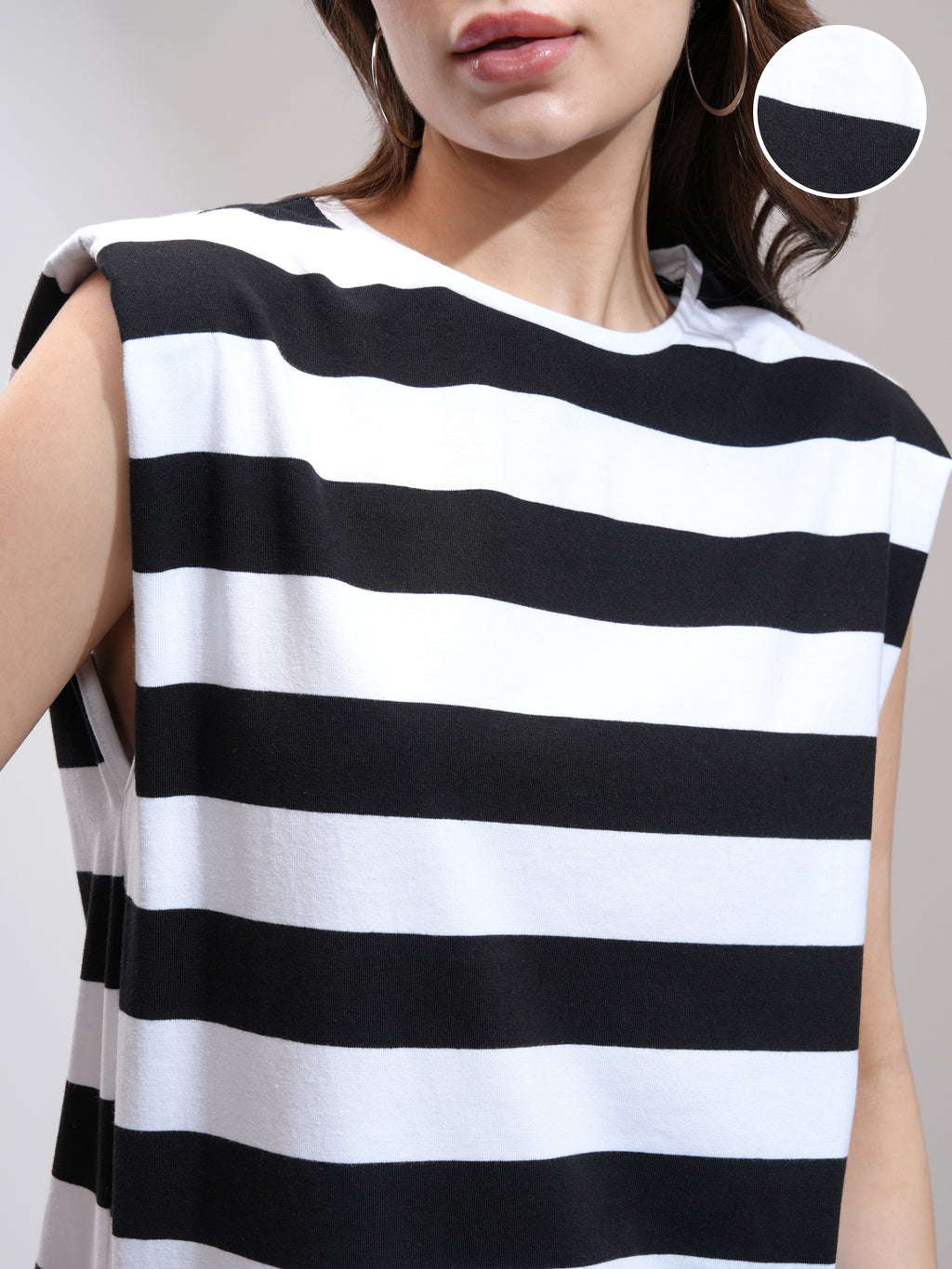 Tokyo Talkies Women Black Striped Round Neck T-Shirt - Black - Image 5