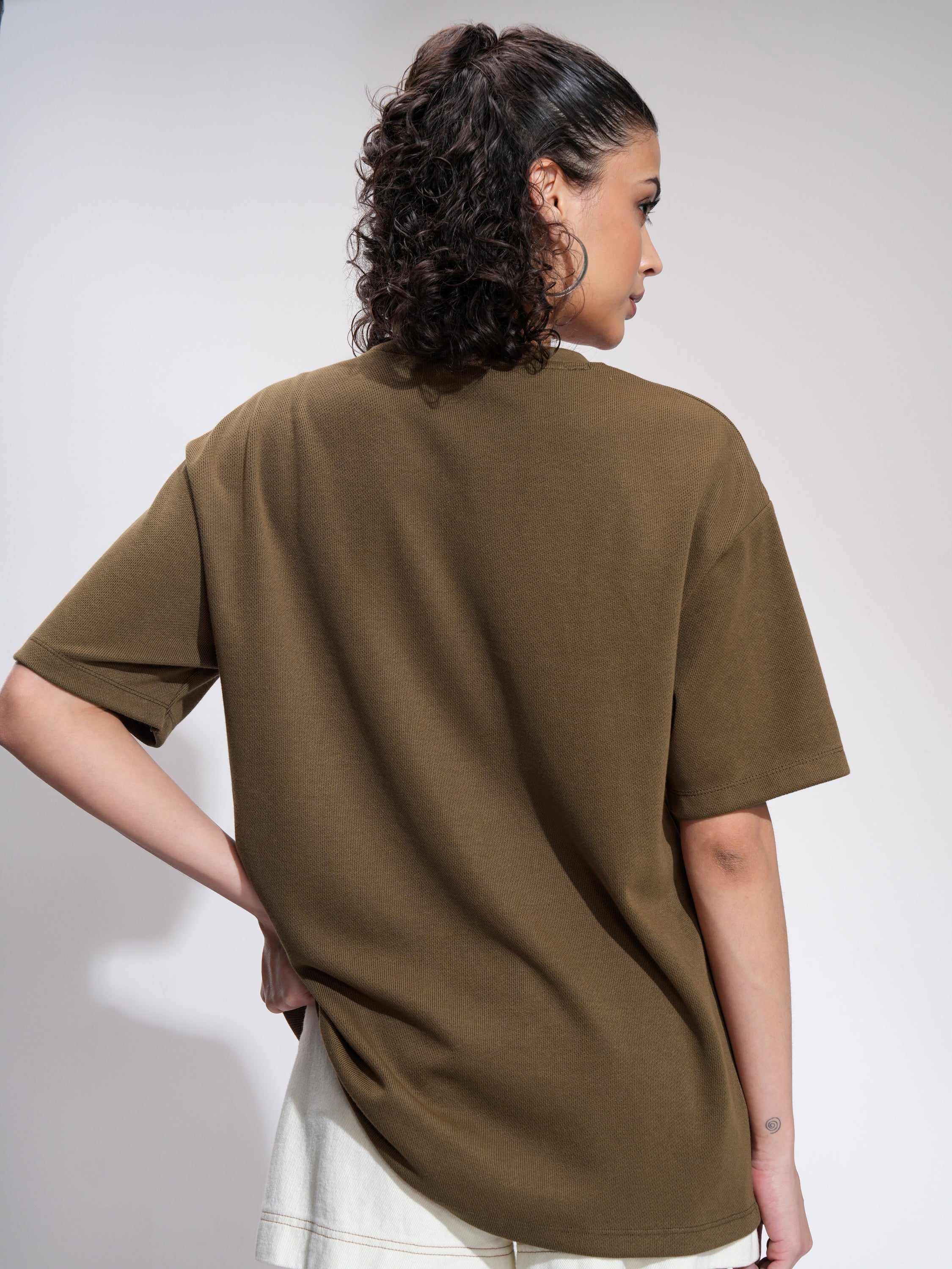 Tokyo Talkies Women Brown Printed Oversized Fit T-Shirt - Brown - Image 3