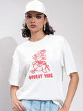 Tokyo Talkies Women Off White Embroidered Round Neck Oversized Fit T-Shirt - Off White - Image 1