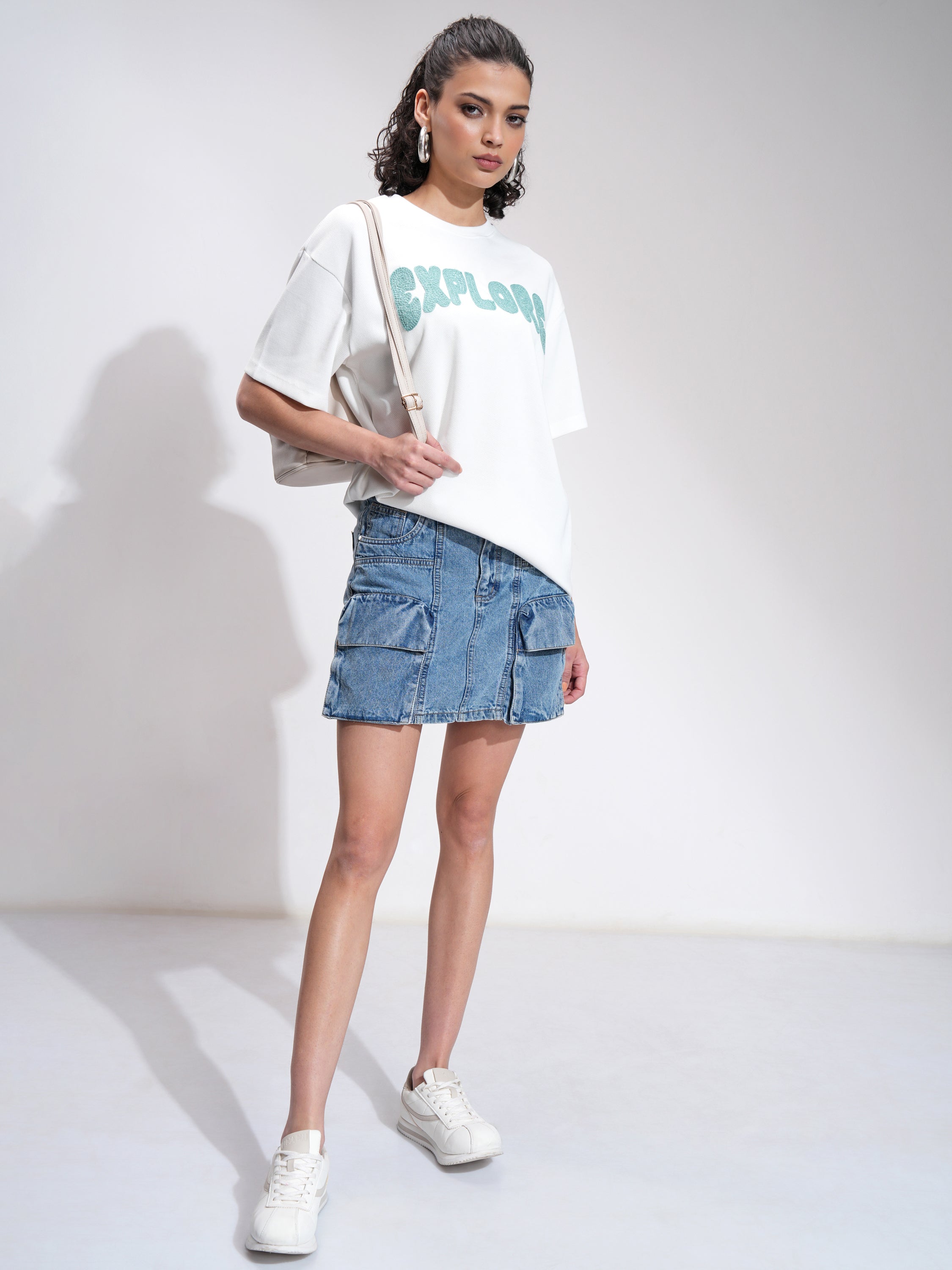 Tokyo Talkies Women Off White Printed Round Neck Oversized Fit T-Shirt - Off White - Image 2