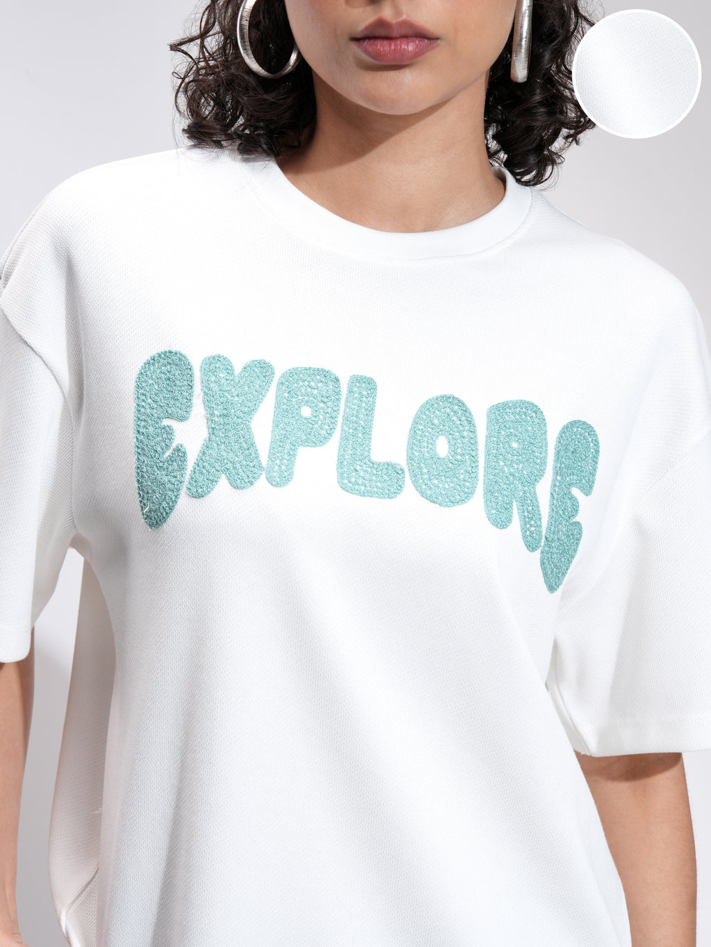 Tokyo Talkies Women Off White Printed Round Neck Oversized Fit T-Shirt - Off White - Image 5