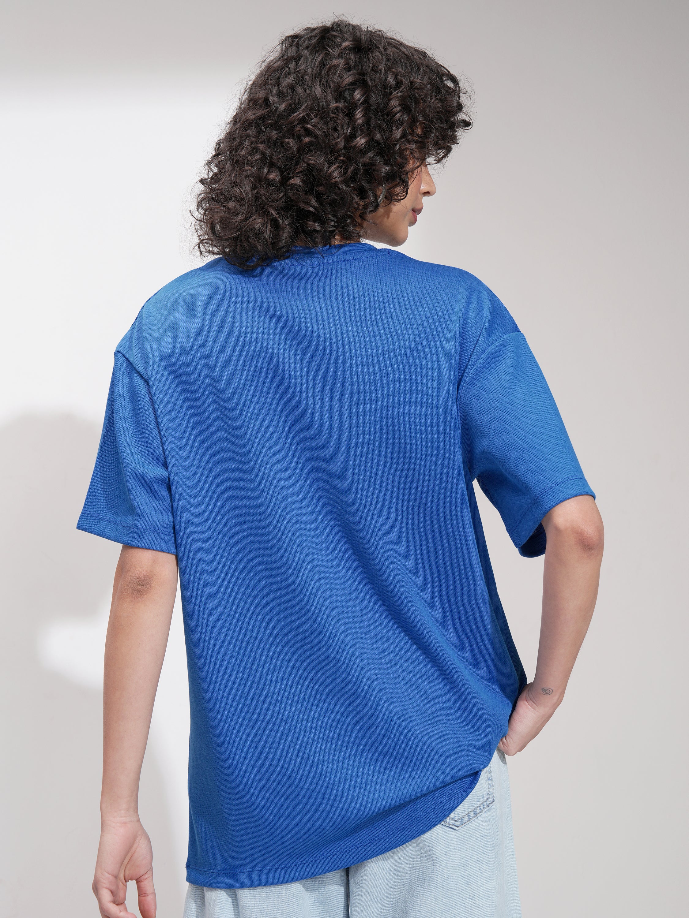 Tokyo Talkies Women Blue Embroidered Round Neck Oversized Fit T-Shirt - Blue - Image 3