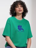 Tokyo Talkies Women Green Embroidered Round Neck Oversized Fit T-Shirt - Green - Image 1