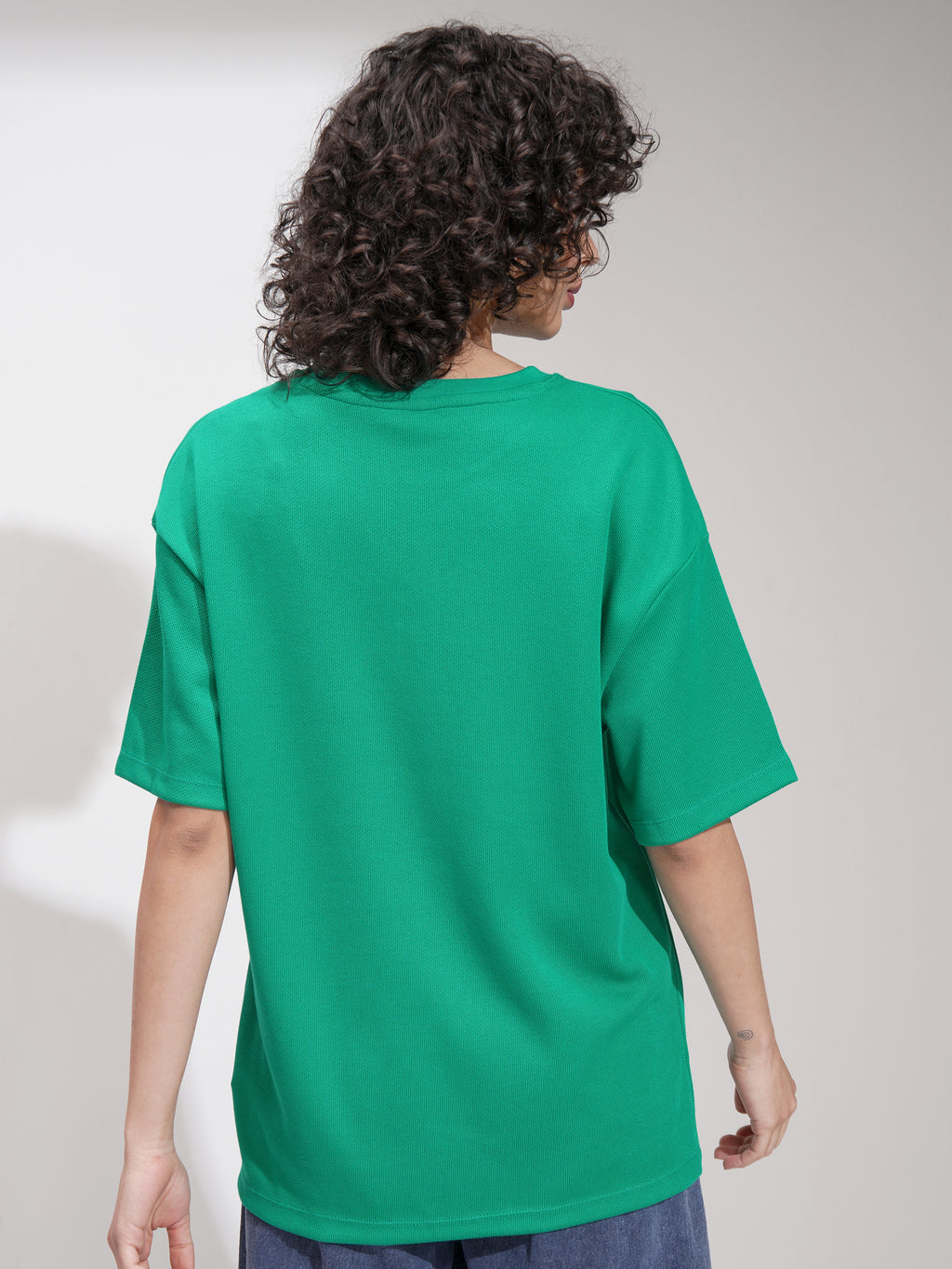 Tokyo Talkies Women Green Embroidered Round Neck Oversized Fit T-Shirt - Green - Image 3