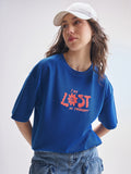 Tokyo Talkies Women Blue Embroidered Round Neck Oversized Fit T-Shirt - Blue - Image 1