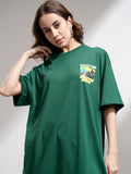 Tokyo Talkies Women Green Printed Round Neck Oversized Fit T-Shirt - Green - Image 1